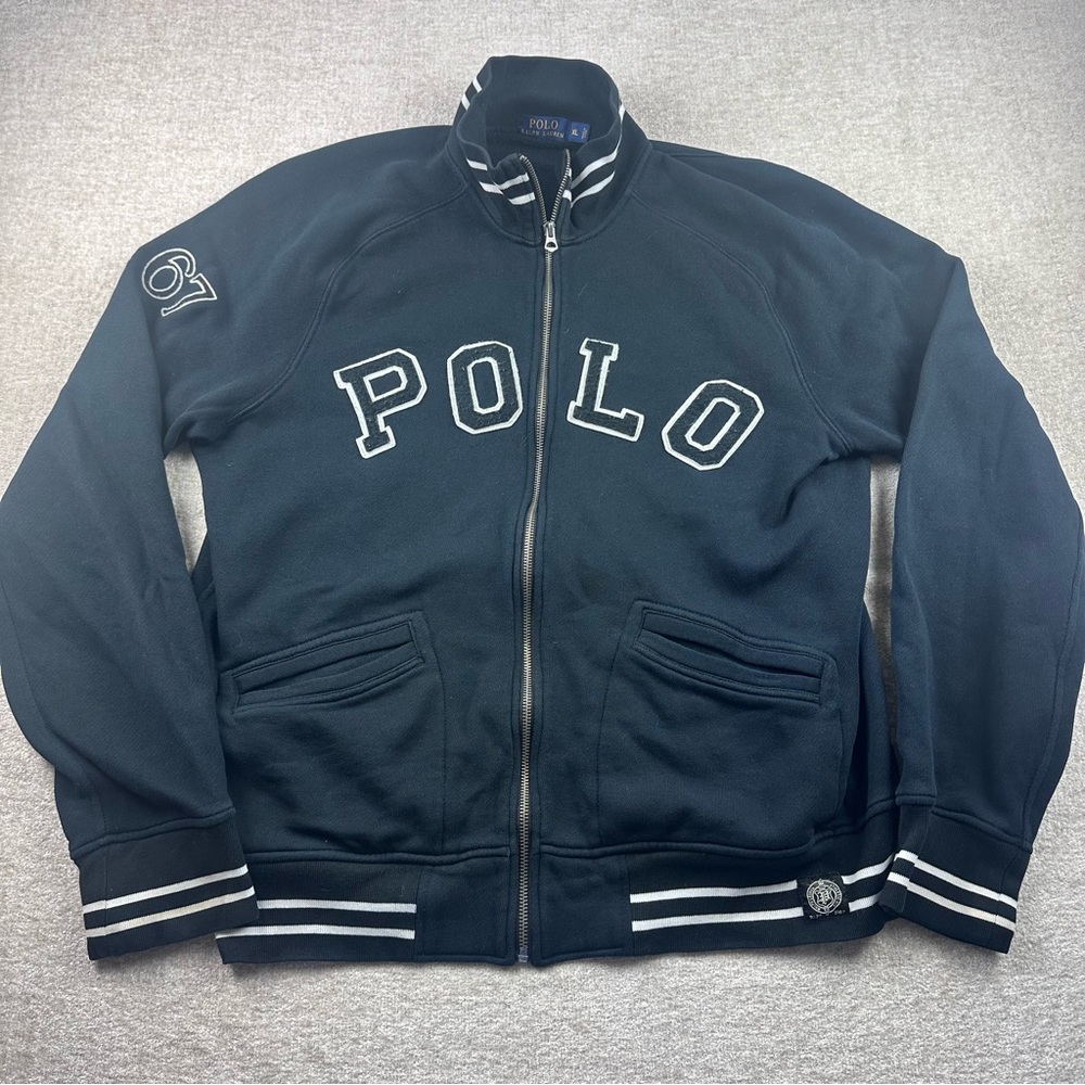 Authentic Polo Ralph Lauren Men’s Black Appliqué Varsity Zip Up Track Jacket